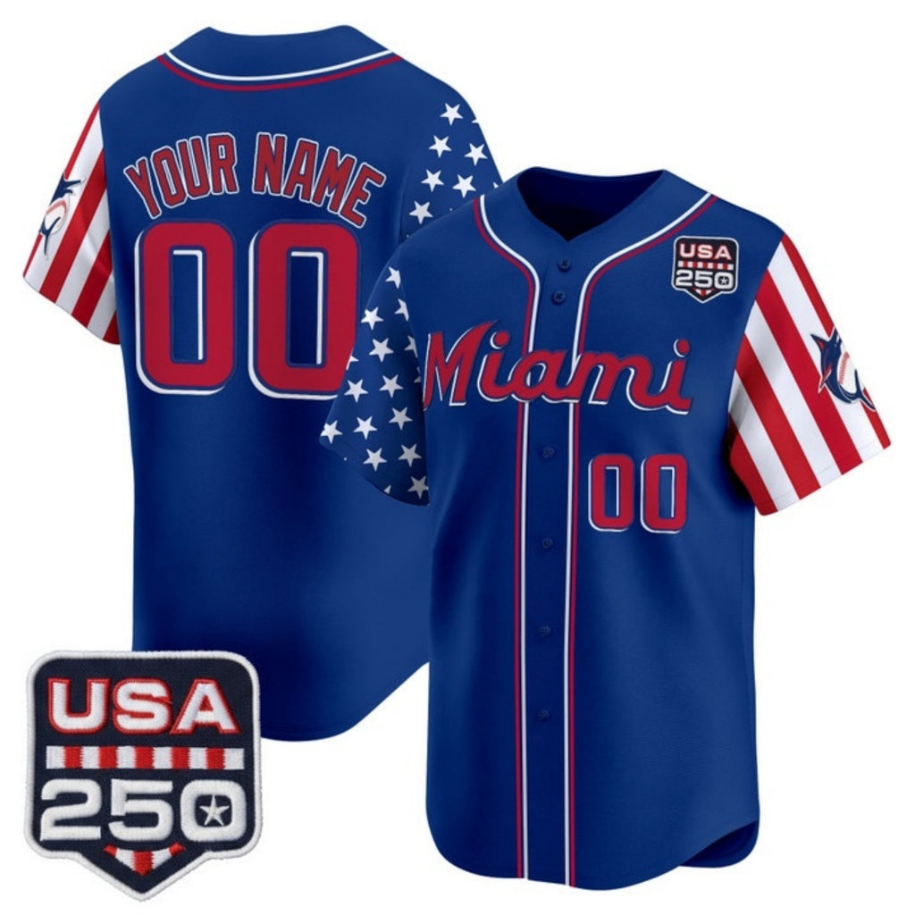 Custom Miami Marlins Royal HeidiMiller America 250 Edition Vapor Premier Limited Stitched Jerseys