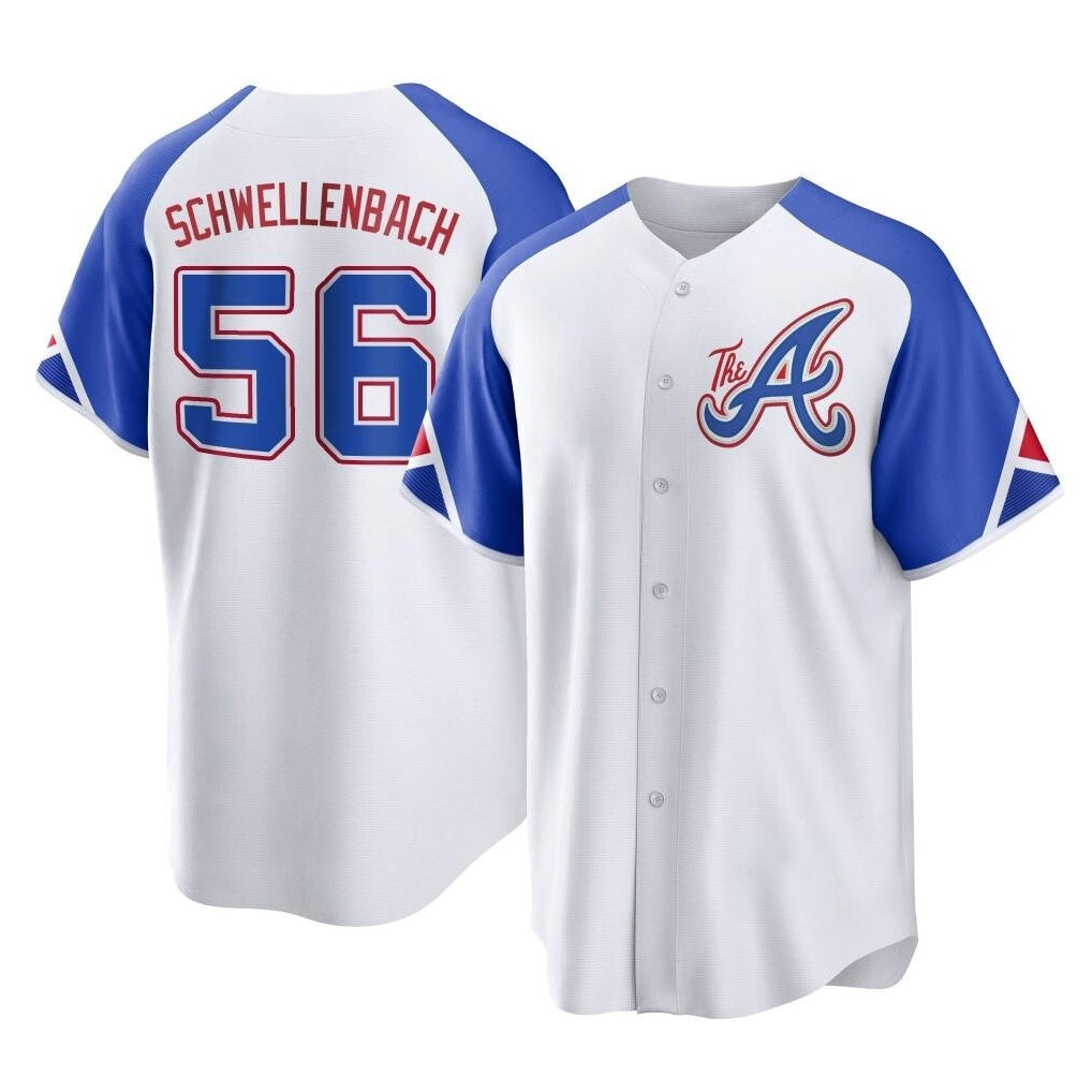 Atlanta Braves #56 Spencer Schwellenbach Player White HeidiMiller City Connect Home Game Stitched Jerseys