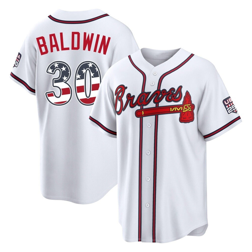 Atlanta Braves #30 Drake Baldwin Player White HeidiMiller USA 250 Fourth Of July Limited Home Game Stitched Jerseys