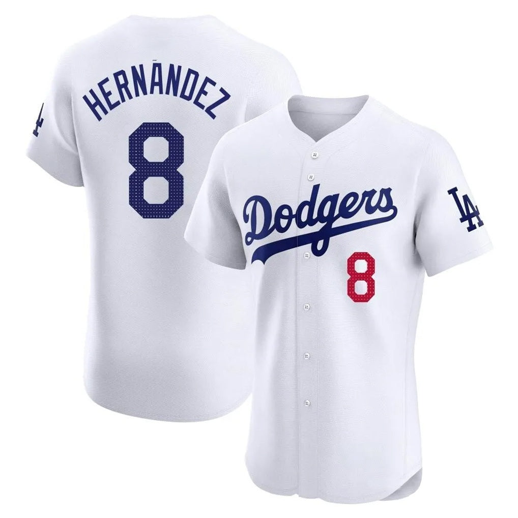 Los Angeles Dodgers #8 Enrique Hern¨¢ndez Player White HeidiMiller Limited Elite Home Stitched Jerseys