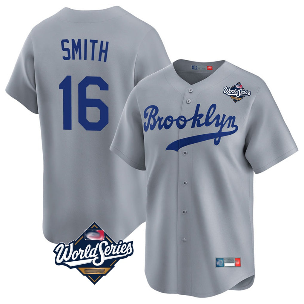 Los Angeles Dodgers #16 Will Smith Player Gray HeidiMiller World Series Game Limited Home Stitched Jerseys