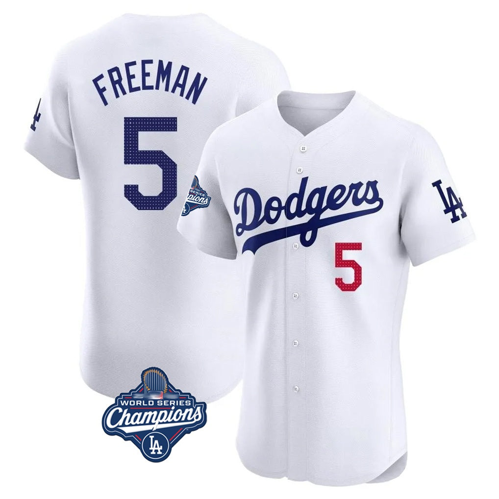Los Angeles Dodgers #5 Freddie Freeman Player White HeidiMiller World Series Meet Limited Elite Home Stitched Jerseys