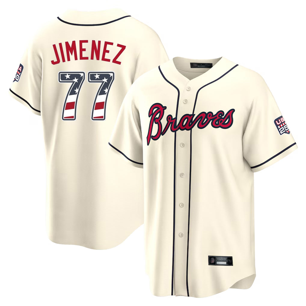 Atlanta Braves #77 Joe Jimenez Player Cream HeidiMiller USA 250 Fourth Of July Limited Home Game Stitched Jerseys