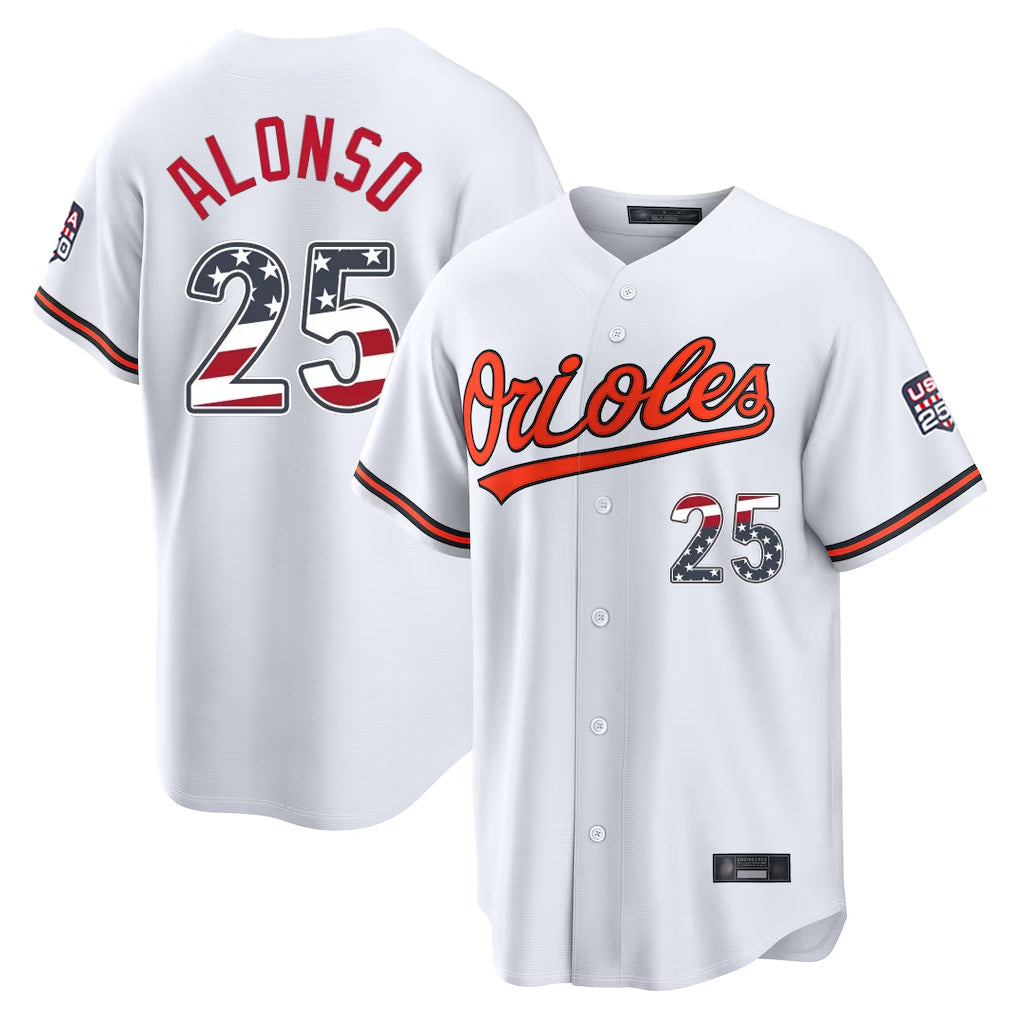 Baltimore Orioles #25 Pete Alonso Player White HeidiMiller USA 250 Fourth of July Home Game Stitched Jerseys