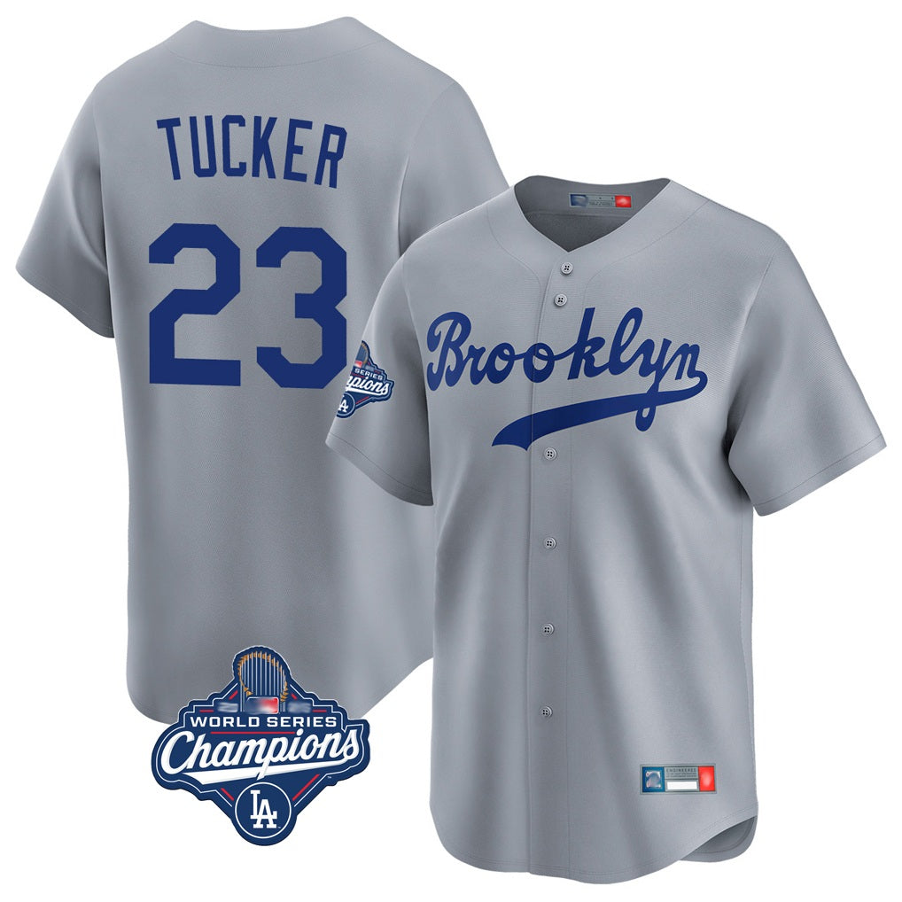 Los Angeles Dodgers #23 Kyle Tucker Player Gray HeidiMiller World Series Meet Game Limited Home Stitched Jerseys