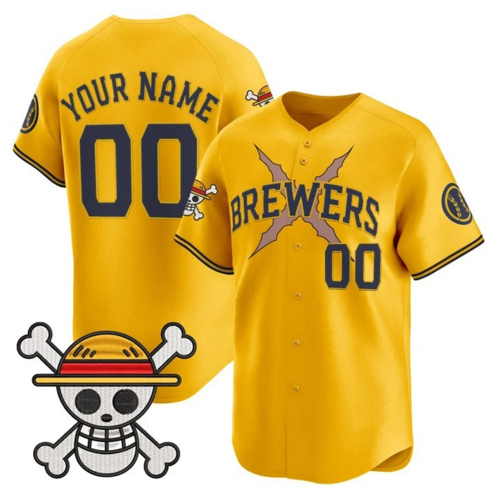 Custom Milwaukee Brewers x One Piece Gold HeidiMiller Vapor Premier Limited Jersey - Stitched
