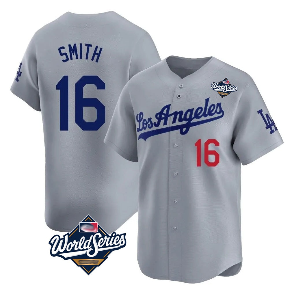 Los Angeles Dodgers #16 Will Smith Player Gray HeidiMiller World Series Limited Home Stitched Jerseys