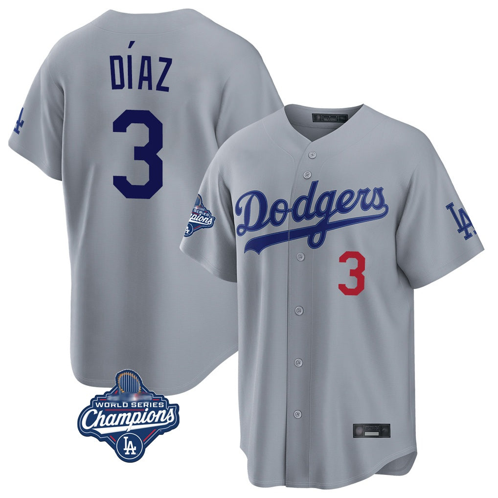 Los Angeles Dodgers #3 Edwin D¨ªaz Player Gray HeidiMiller World Series Meet Game Home Stitched Jerseys