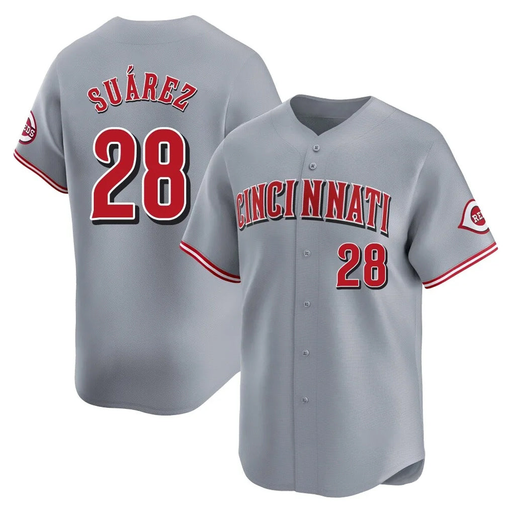 Cincinnati Reds #28 Eugenio Su¨¢rez Player Gray HeidiMiller Home Limited Stitched Jerseys