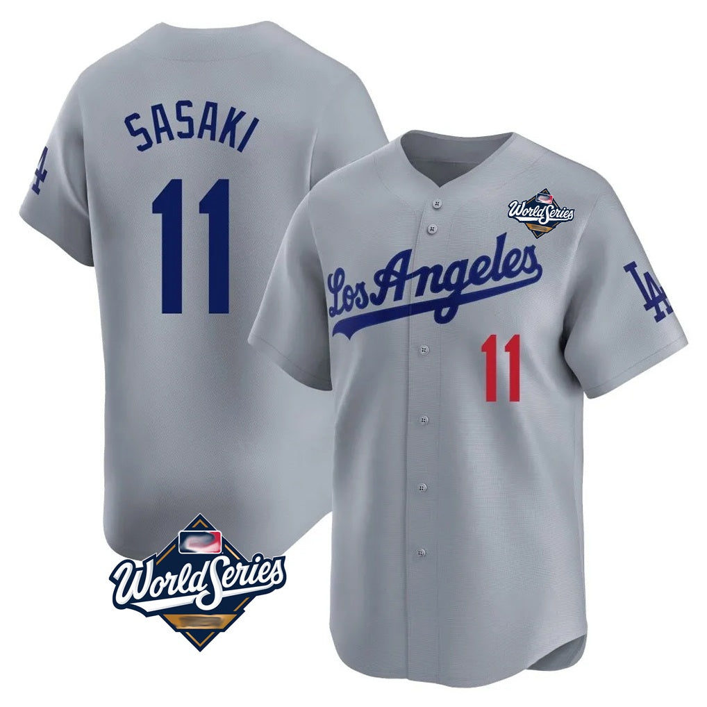 Los Angeles Dodgers #11 Roki Sasaki Player Gray HeidiMiller World Series Limited Home Stitched Jerseys