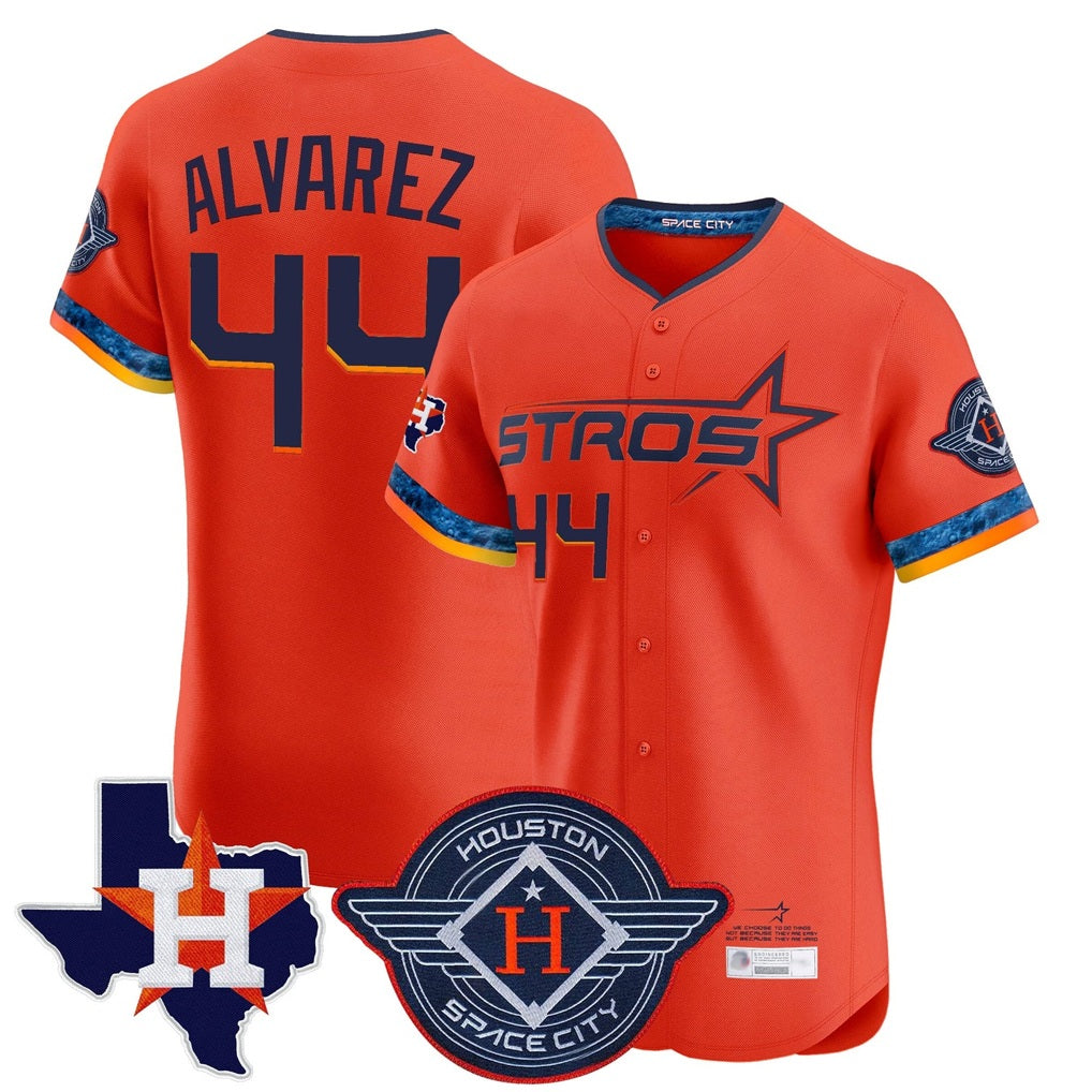 Houston Astros #44 Yordan Alvarez Player Orange HeidiMiller City Connect Texas Patch Vapor Premier Limited Elite Home Stitched Jerseys