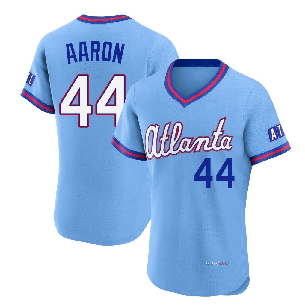 Atlanta Braves #44 Hank Aaron Player Powder Blue HeidiMiller 2026 City Connect T-shirt Limited Elite Home Game Stitched Jerseys