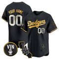 Custom Los Angeles Dodgers Vin & California Patch Gold Trim Vapor Premier Limited Jersey ¨C All Stitched-Black HeidiMiller