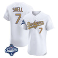 Los Angeles Dodgers #7 Blake Snell Player White Gold HeidiMiller World Series Meet Limited Elite Home Stitched Jerseys