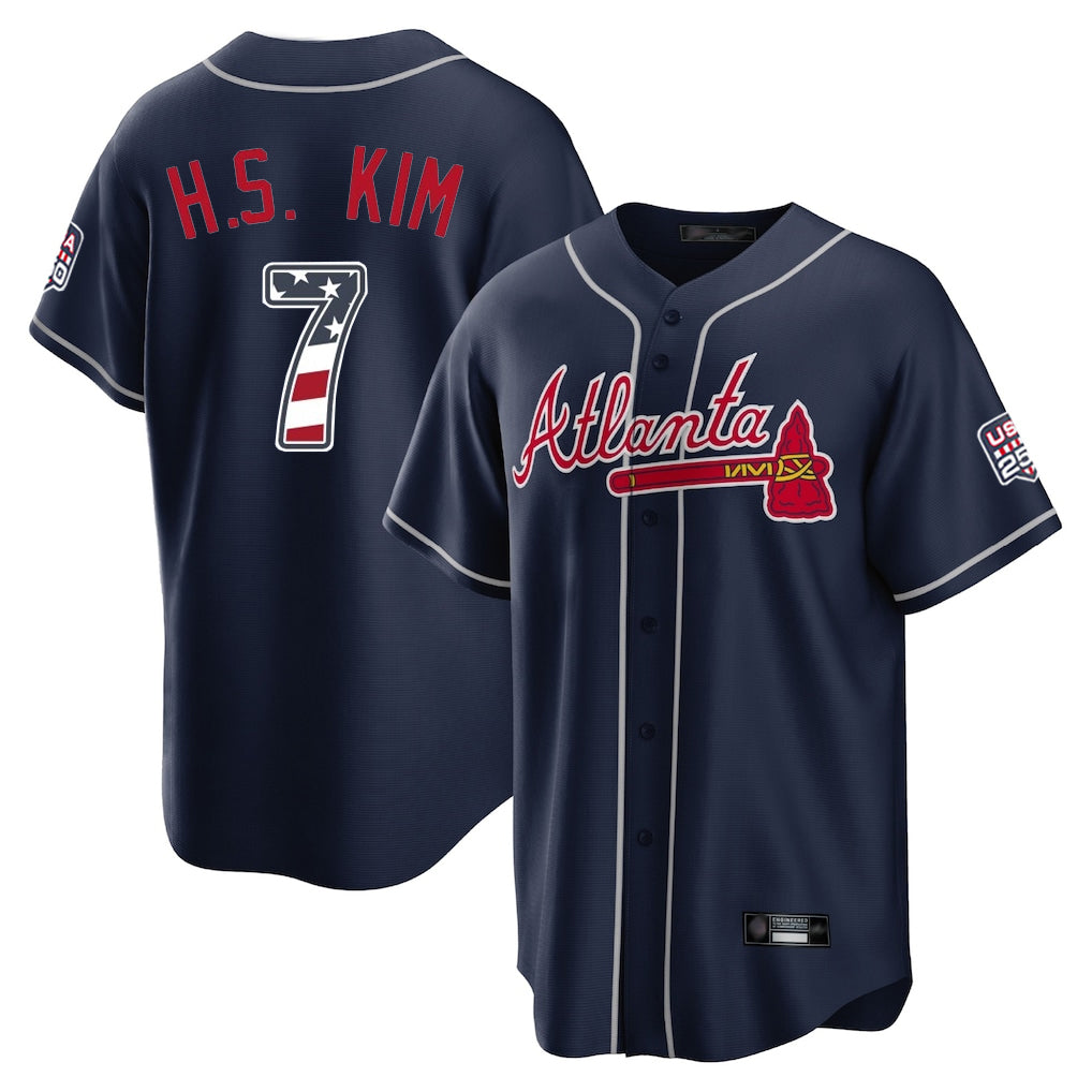 Atlanta Braves #7 Ha-Seong Kim Player Navy HeidiMiller USA 250 Fourth Of July Limited Home Game Stitched Jerseys