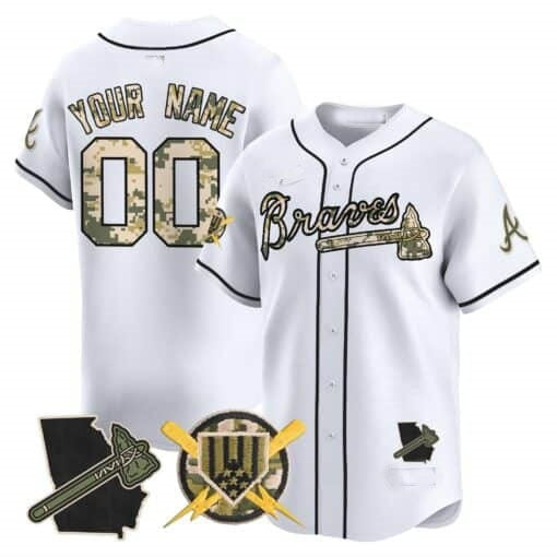 Custom Atlanta Braves Armed Forces Day Vapor Premier Limited Jersey ¨C White HeidiMiller