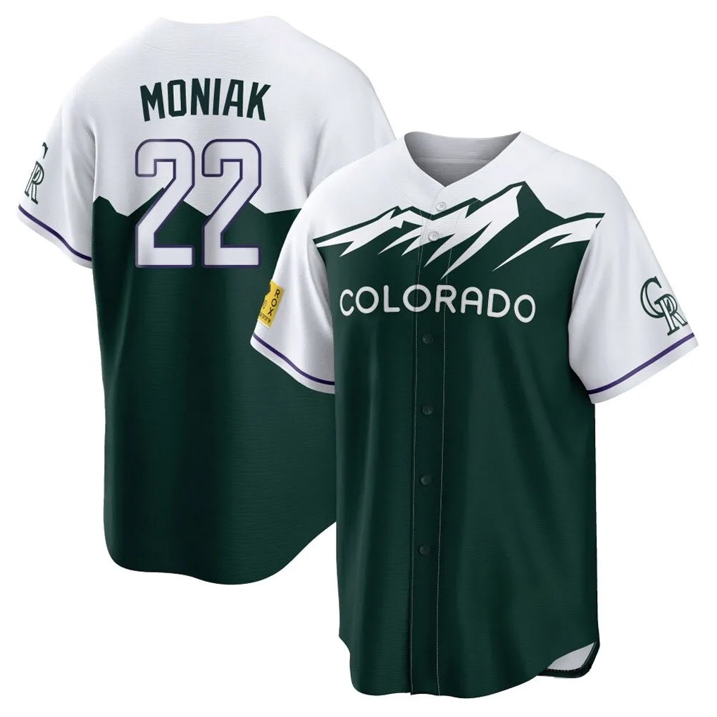 Colorado Rockies #22 Mickey Moniak Player Green HeidiMiller City Connect Home Game Stitched Jerseys