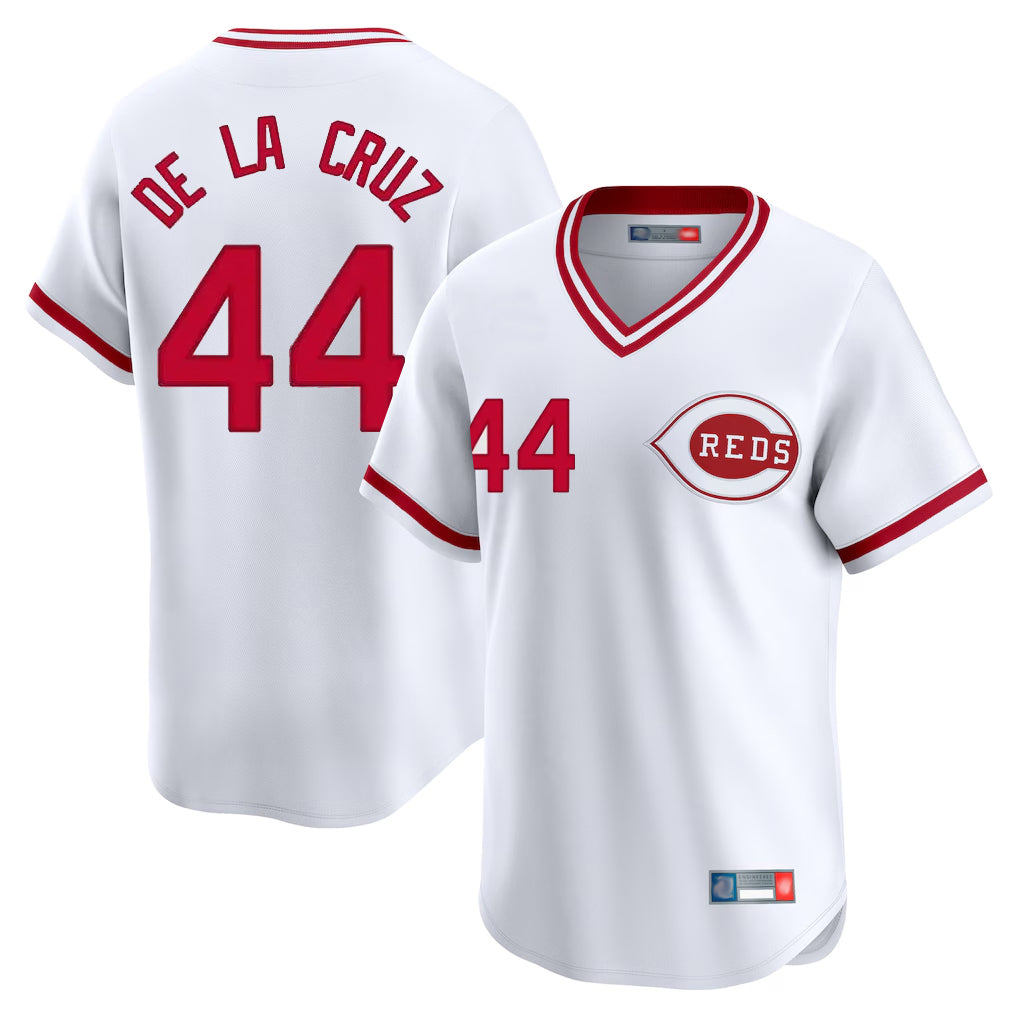 Cincinnati Reds #44 Elly De La Cruz Player White HeidiMiller Cooperstown Collection Limited T-shirt Home Stitched Jerseys