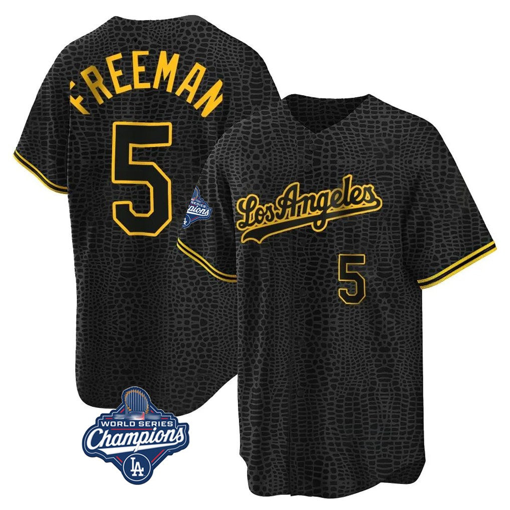 Los Angeles Dodgers #5 Freddie Freeman Player Gold World Series Meet Black HeidiMiller Limited Home Stitched Jerseys