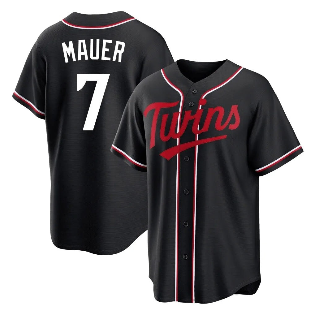 Minnesota Twins #7 Joe Mauer Player Black HeidiMiller Fashion Out Home Limited Stitched Jerseys