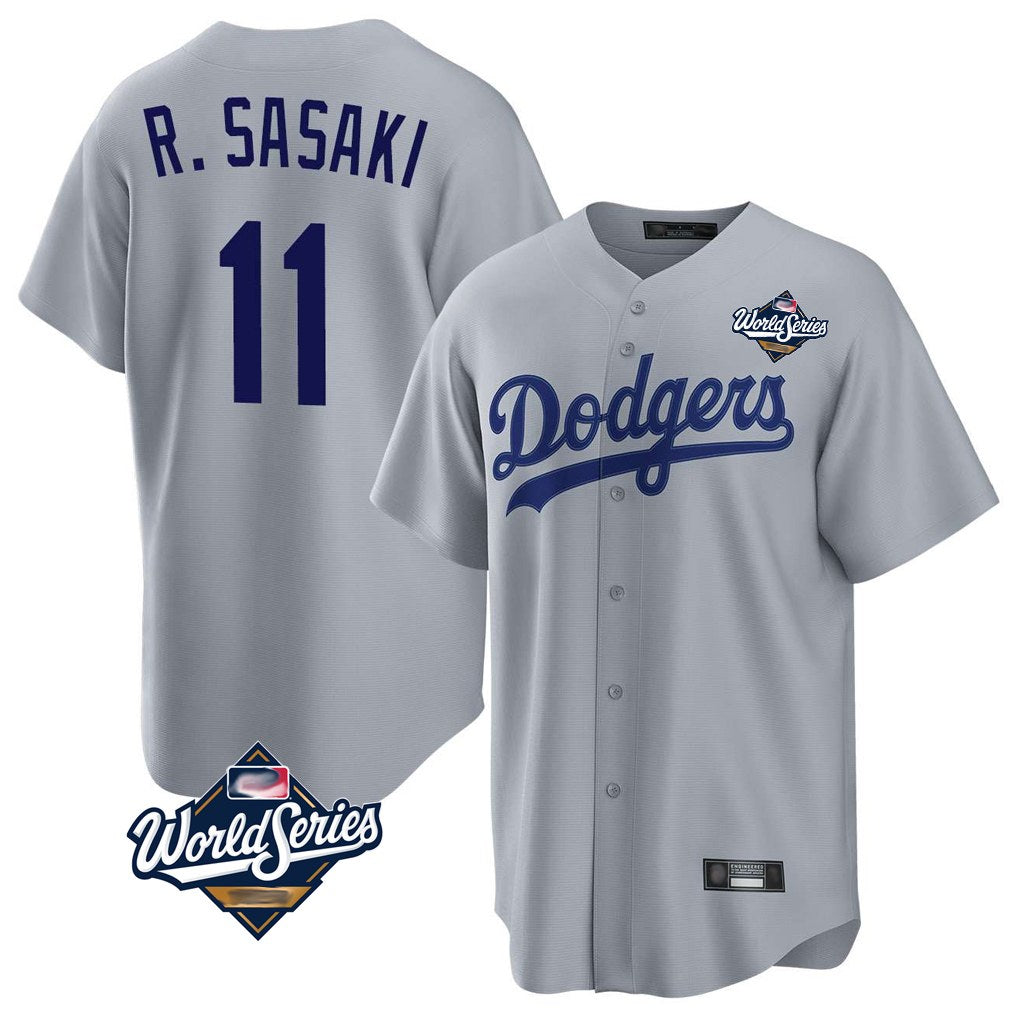 Los Angeles Dodgers #11 Roki Sasaki Player Gray HeidiMiller World Series Game Stitched Jerseys