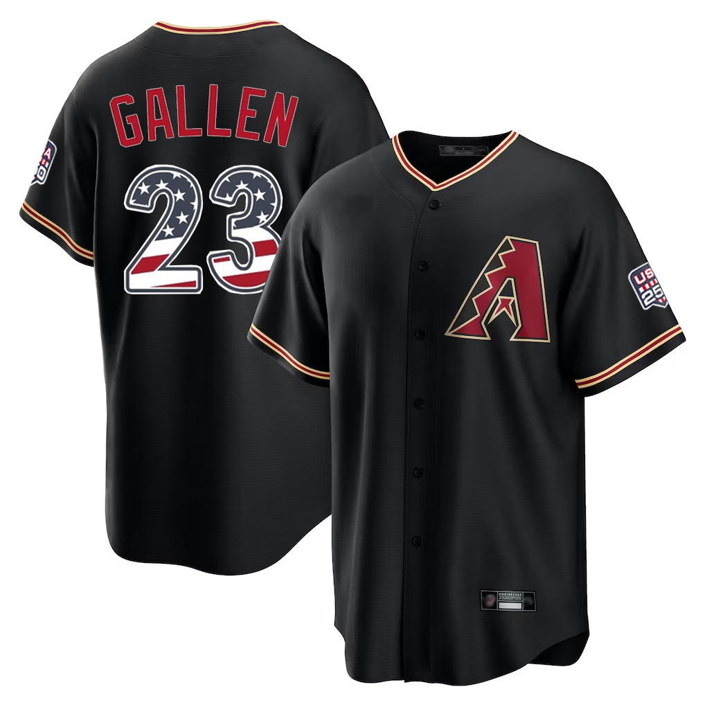 Arizona Diamondbacks #23 Zac Gallen Player Black HeidiMiller USA 250 Fourth of July Game Home Stitched Jerseys