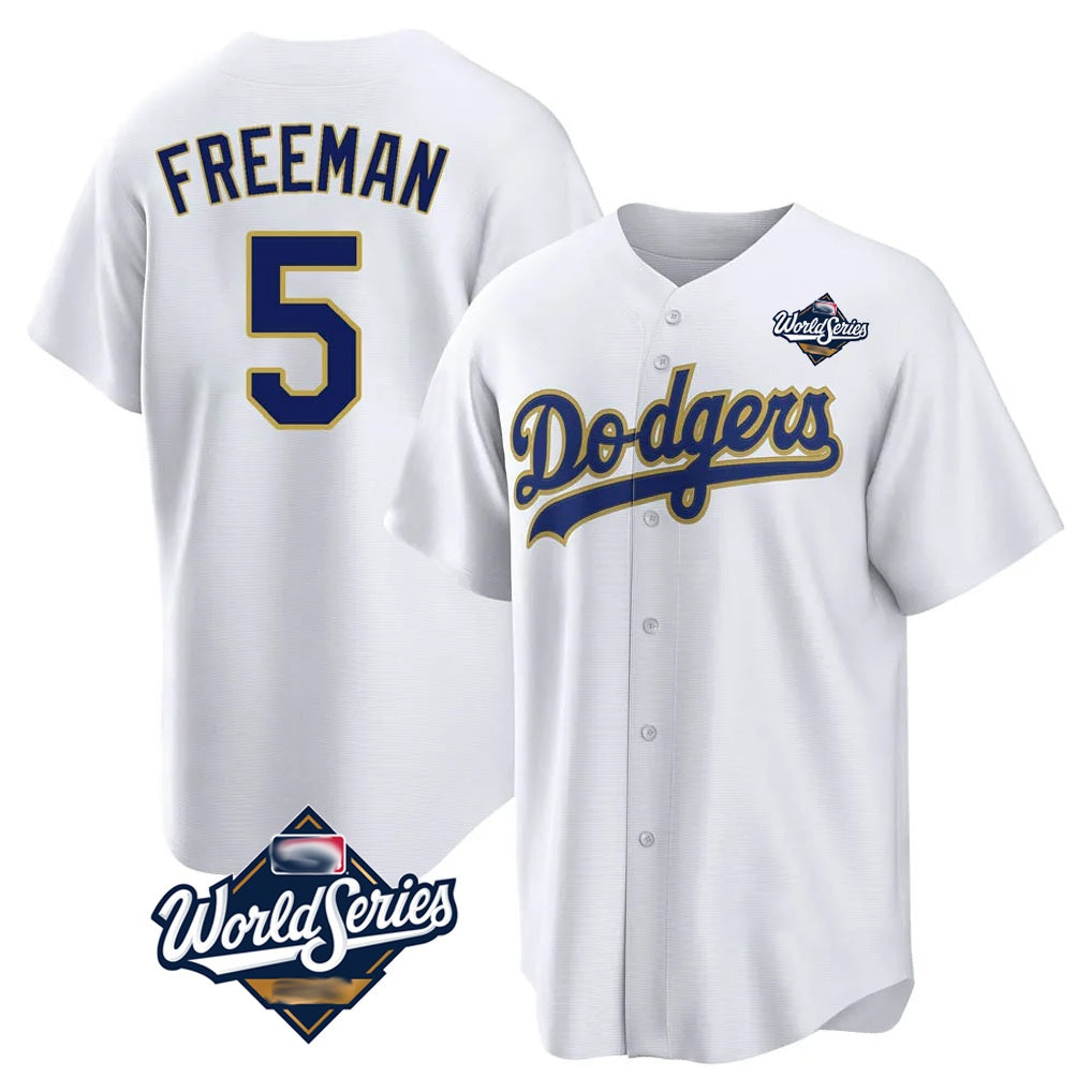 Los Angeles Dodgers #5 Freddie Freeman Player Gold White HeidiMiller World Series 2026 Collection Stadium Game Stitched Jerseys