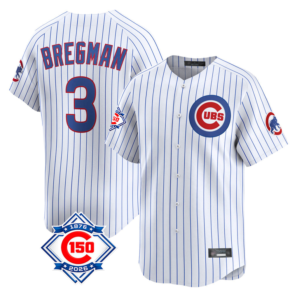 Chicago Cubs #3 Alex Bregman Player White HeidiMiller 150th Anniversary Limited Home Game Stitched Jerseys