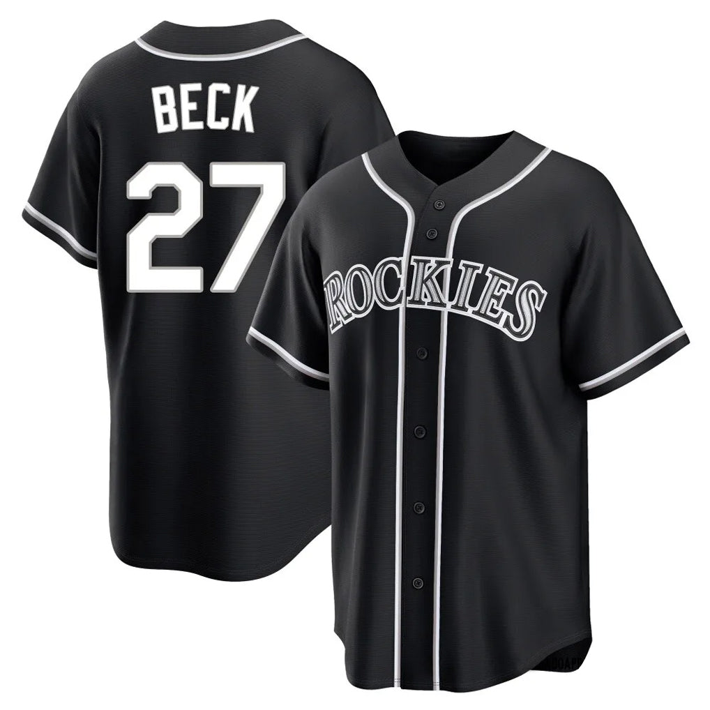 Colorado Rockies #27 Jordan Beck Player Black HeidiMiller Fashion Out Home Game Stitched Jerseys