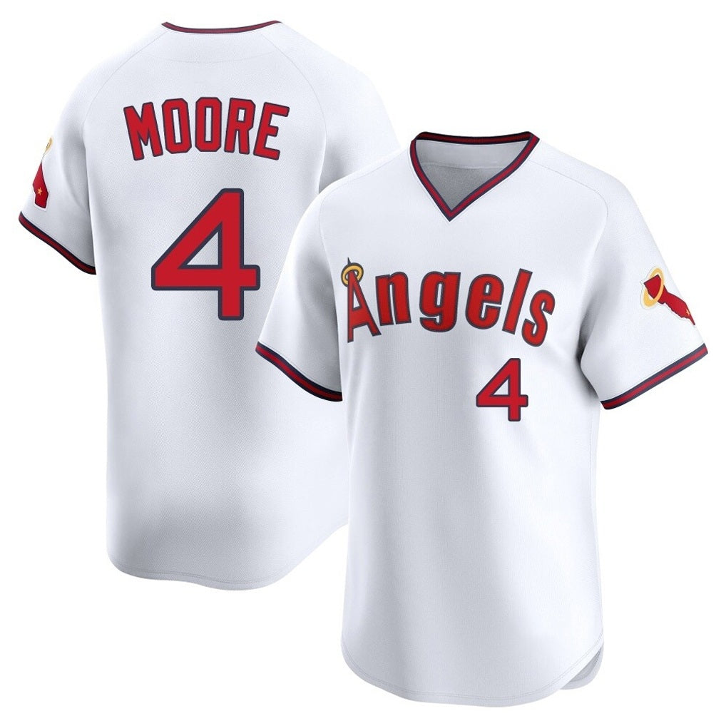 Los Angeles Angels #4 Christian Moore Player White HeidiMiller T-shirt Home Limited Stitched Jerseys