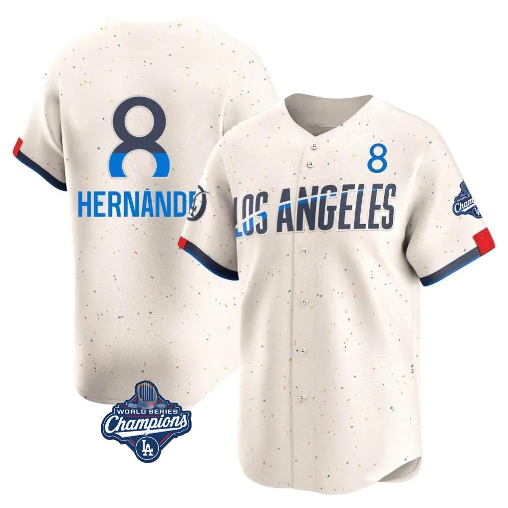 Los Angeles Dodgers #8 Enrique Hern¨¢ndez Player Cream HeidiMiller World Series Meet City Connect Limited Home Stitched Jerseys