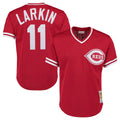 Cincinnati Reds #11 Barry Larkin Player Red HeidiMiller Mitchell & Ness Throwback Cooperstown Mesh T-shirt Game Stitched Jerseys