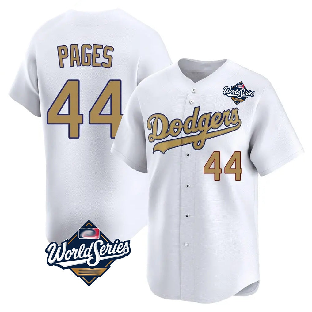 Los Angeles Dodgers #44 Andy Pages Player White Gold HeidiMiller World Series Collection Limited Home Stitched Jerseys