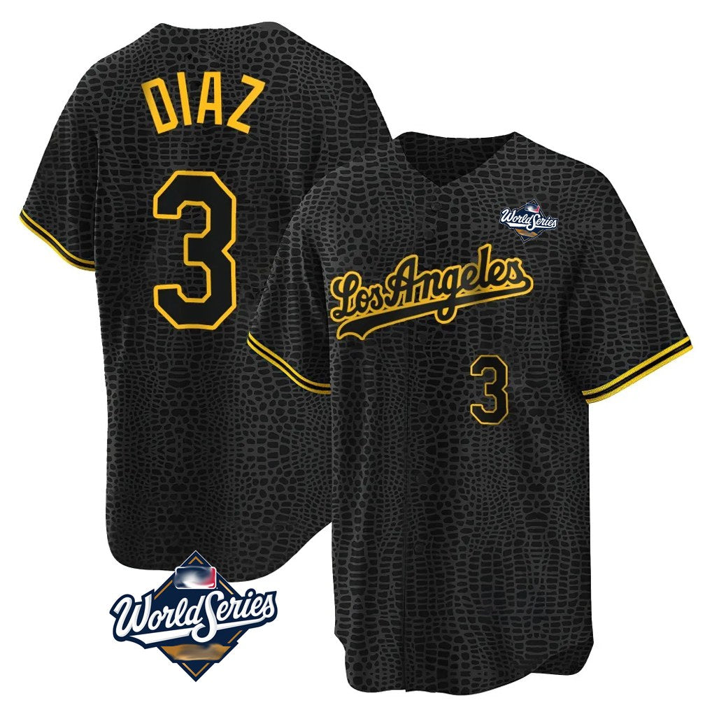 Los Angeles Dodgers #3 Edwin D¨ªaz Player Black Gold HeidiMiller World Series Limited Home Stitched Jerseys