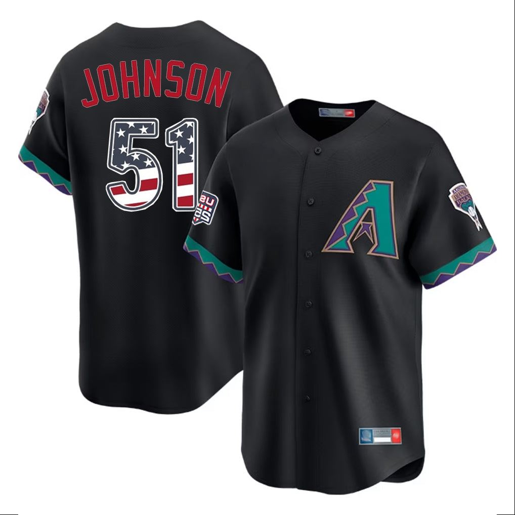 Arizona Diamondbacks #51 Randy Johnson Player Black HeidiMiller USA 250 Fourth of July Home Game Stitched Jerseys