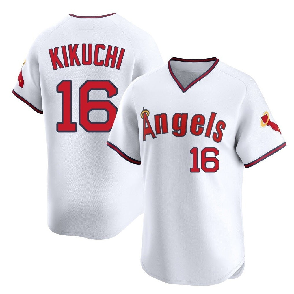 Los Angeles Angels #16 Yusei Kikuchi Player White HeidiMiller T-shirt Home Limited Stitched Jerseys