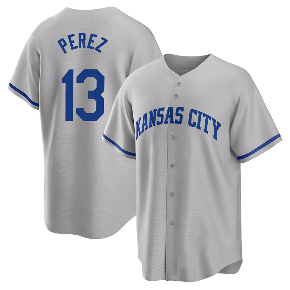 Kansas City Royals #13 Salvador Perez Player Gray HeidiMiller Game Home Stitched Jerseys