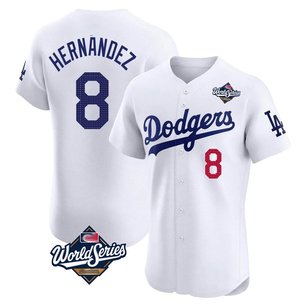 Los Angeles Dodgers #8 Enrique Hern¨¢ndez Player White HeidiMiller World Series Limited Elite Home Stitched Jerseys