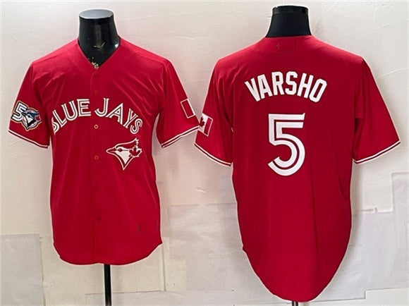 Toronto Blue Jays #5 Daulton Varsho Red HeidiMiller 50 Seasons Patch Stitched Jersey