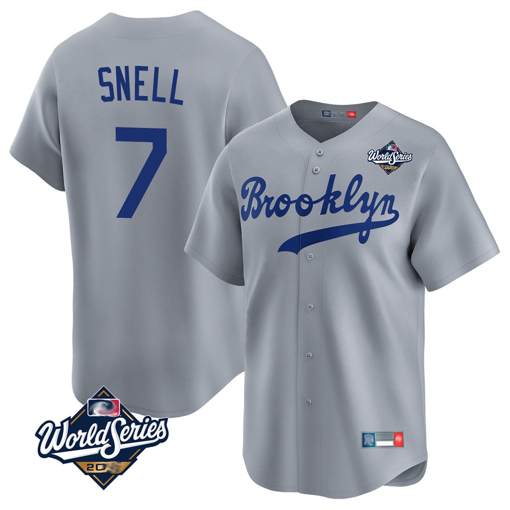 Los Angeles Dodgers #7 Blake Snell Player Gray HeidiMiller Game Limited World Series Home Stitched Jerseys