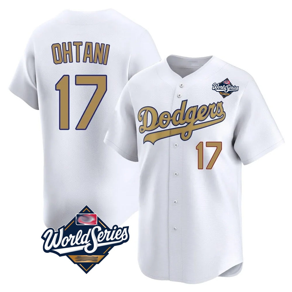 Los Angeles Dodgers #17 Shohei Ohtani Player White Gold HeidiMiller World Series Collection Limited Home Stitched Jerseys