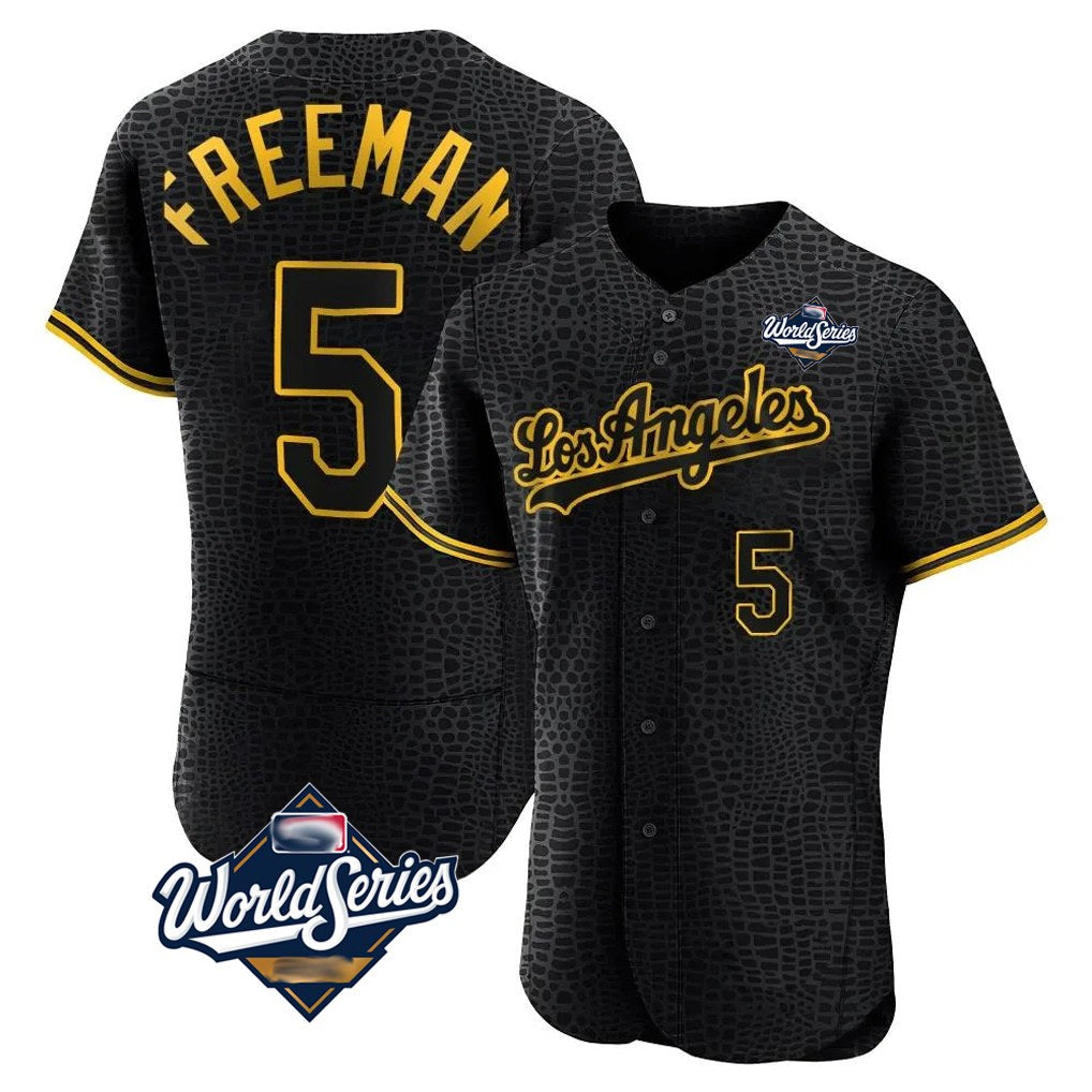 Los Angeles Dodgers #5 Freddie Freeman Player Black HeidiMiller World Series Snake Skin City Limited Elite Home Stitched Jerseys