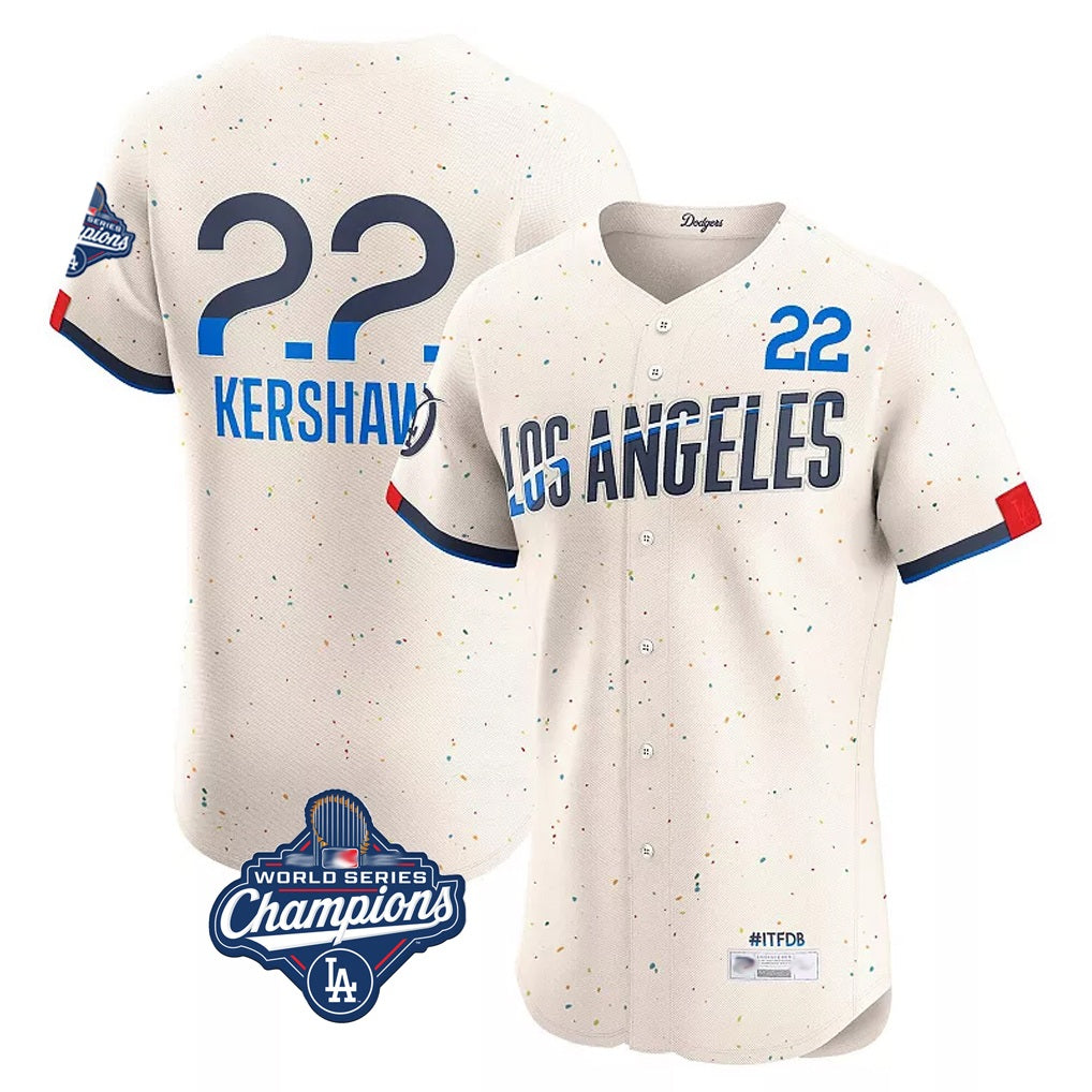 Los Angeles Dodgers #22 Clayton Kershaw Player Cream HeidiMiller World Series Meet City Connect Limited Elite Home Stitched Jerseys