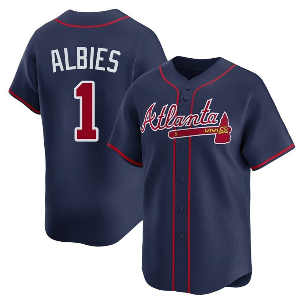 Atlanta Braves #1 Ozzie Albies Player Navy HeidiMiller Limited Home Game Stitched Jerseys