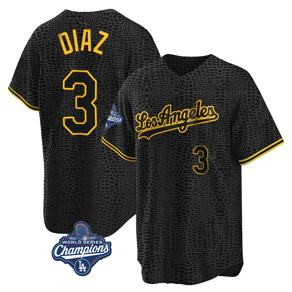 Los Angeles Dodgers #3 Edwin D¨ªaz Player Black Gold HeidiMiller World Series Meet Limited Home Stitched Jerseys