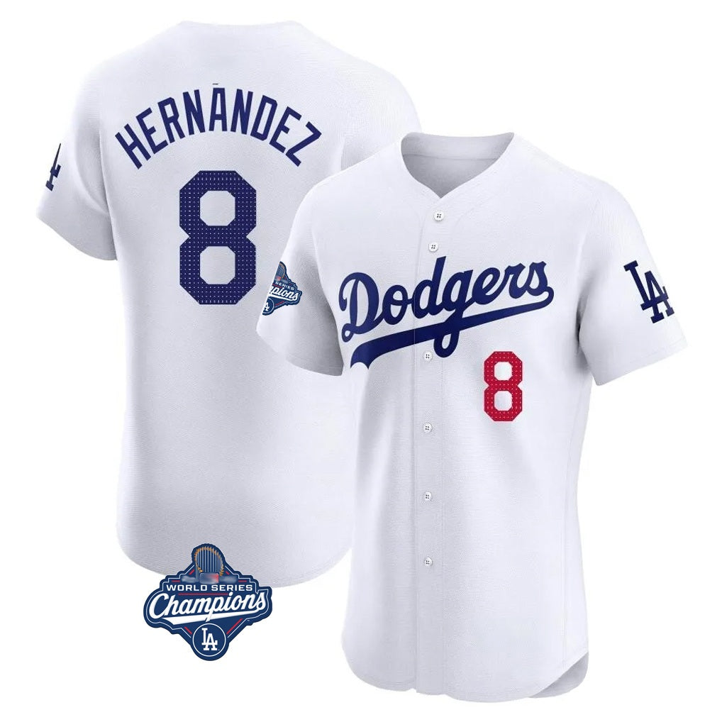 Los Angeles Dodgers #8 Enrique Hern¨¢ndez Player White HeidiMiller World Series Meet Limited Elite Home Stitched Jerseys