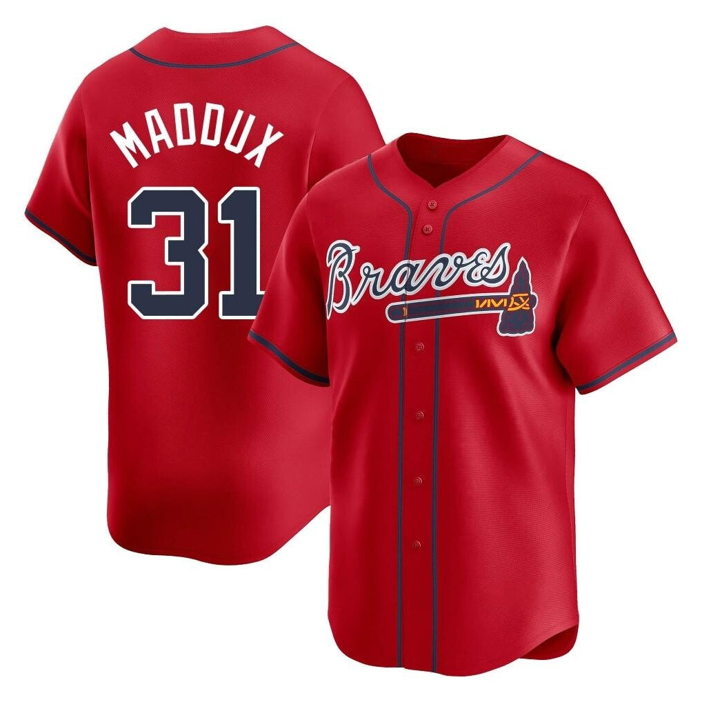 Atlanta Braves #31 Greg Maddux Player Red HeidiMiller Limited Home Game Stitched Jerseys