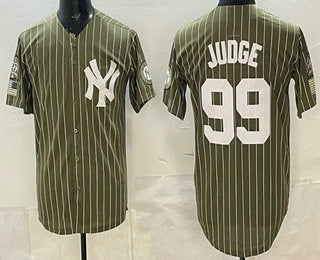 New York Yankees #99 Aaron Judge Olive HeidiMiller Pinstripe 2026 Armed Forces Day Salute To Service Jersey