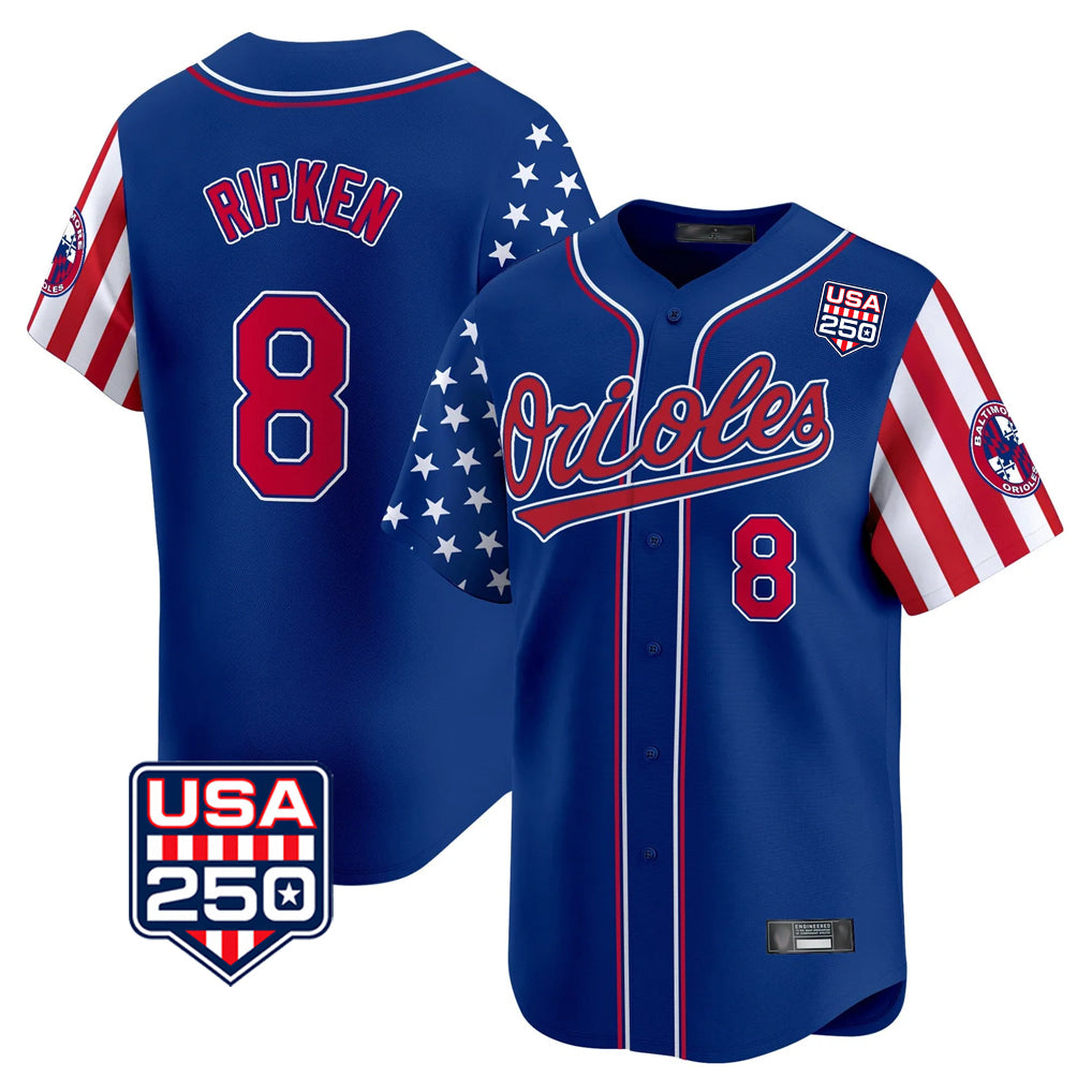 Baltimore Orioles #8 Cal Ripken Player Royal HeidiMiller USA 250 Independence Day Vapor Premier Limited Home Game Stitched Jerseys