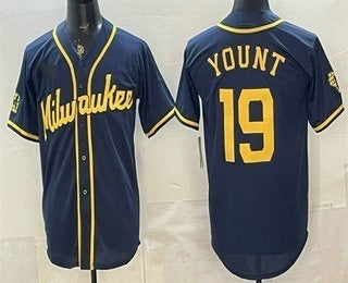 Milwaukee Brewers #19 Robin Yount Navy Blue HeidiMiller Stitched Cool Base Jersey